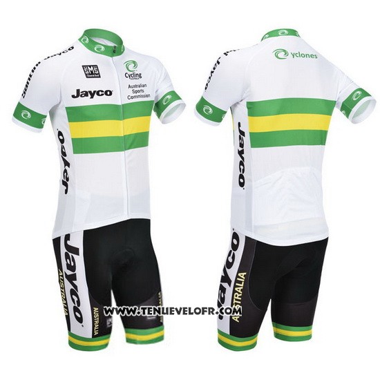 2013 Maillot Ciclismo Australie Blanc et Vert Manches Courtes et Cuissard